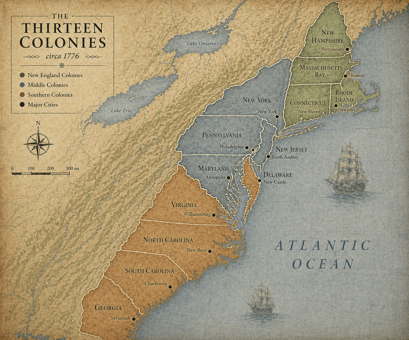 The Thirteen Colonies circa 1776
